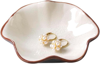 JAMEND CLXP Lotus Leaf Shape Decorative Ring Tray, Small Key Bowl, Ceramic Trinket Tray Jewelry Dish Organizing Necklace Earrings, Home Decoration for Mom Best Friend Sister, Pink.