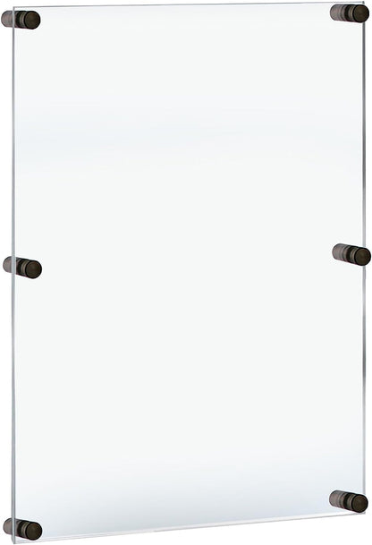 Azar Displays,105536, Floating Acrylic Wall Frame with Silver Hardware Stand Off Caps, Clear Hanging Photo Frame Display Mount with Frameless Border, Glass-Like Frame for Large Prints, 24" x 36"