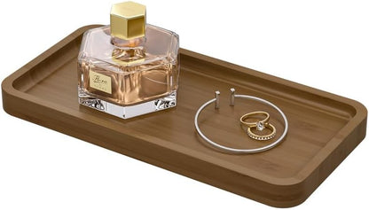 Bathroom Vanity Tray for Countertop - Bamboo Organizer Tray for Dresser Tops, Toilet, Perfume Small Decorative Tray Wood Tray for Home Decoration 11.81” L x 6.1” W x 0.79” H Black