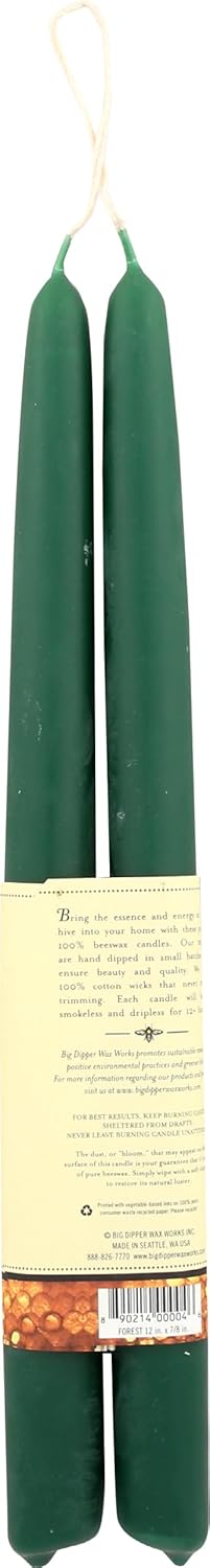 Big Dipper Wax Works Red Hand-Dipped Beeswax Taper Candles – 12” x 7/8”, 2-Pack, 100% Pure Beeswax, Long Burning, Clean, Cotton Wick, Handmade in USA, Home Décor & Wedding Candles