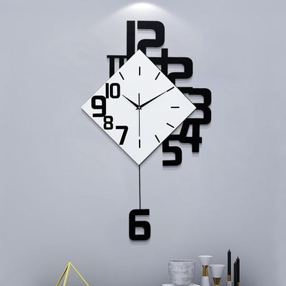 Decorative Wall Clock for Living Room Decor Large Modern Wall Clocks with Pendulum Battery Operated for Bedroom Office Kitchen Home Small Black Silent Wall Clock Non Ticking 11.8*22.4 Inch