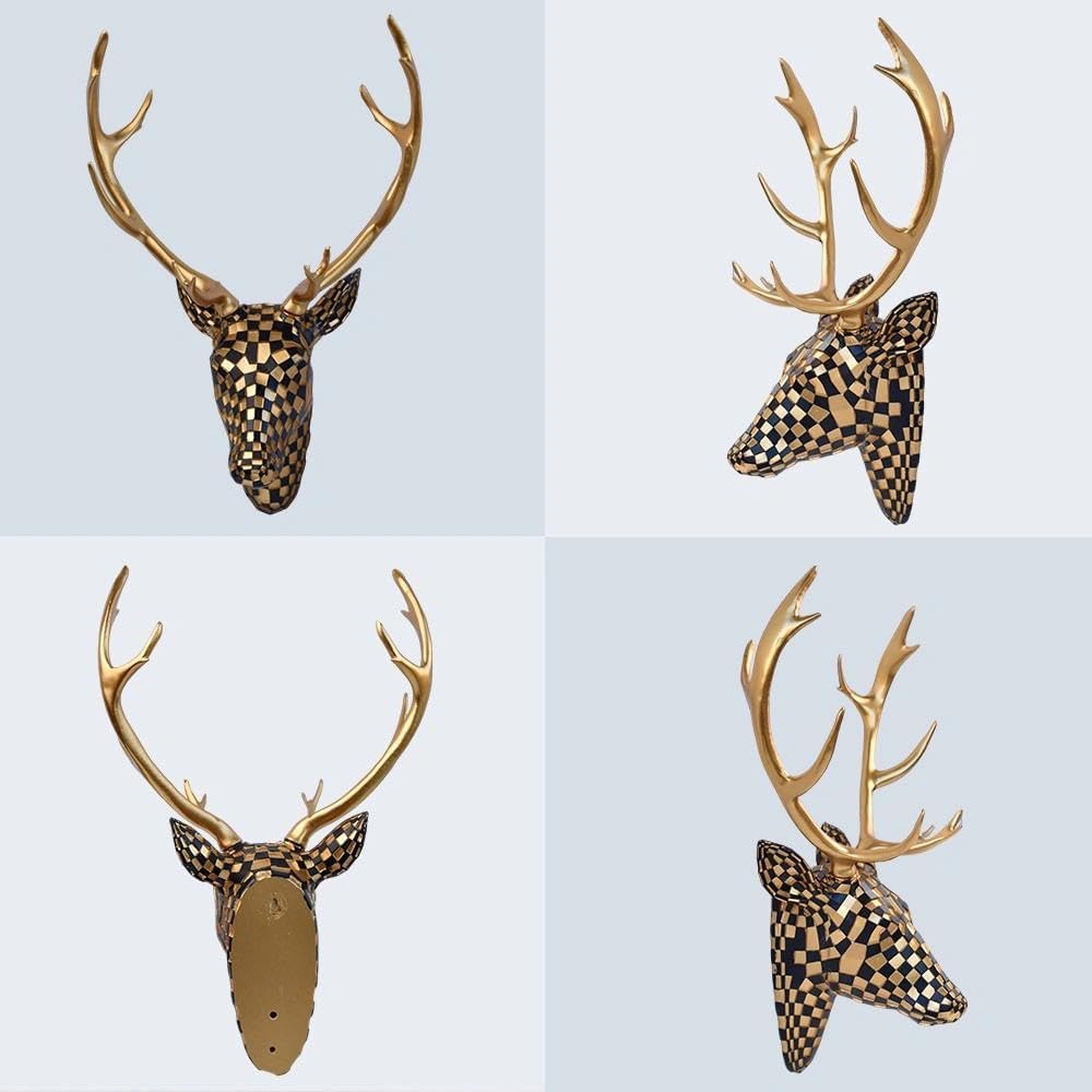 GIGICICI Mosaic Deer Head Wall Decor 15.7x8.7 Inch, Artistic Faux Resin Animal Head Wall Sculpture Hanging for Living Room Bedroom Kitchen Office, Black-White Gift