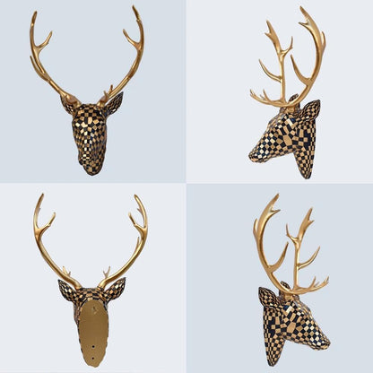 GIGICICI Mosaic Deer Head Wall Decor 15.7x8.7 Inch, Artistic Faux Resin Animal Head Wall Sculpture Hanging for Living Room Bedroom Kitchen Office, Black-White Gift