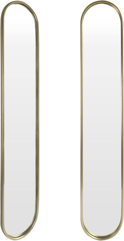 OUSHUAI Gold Tall Mirror,Narrow Capsule Long Mirrors with Metal Frame for Entryway,Hallway,Living Room 44"X8" (3pcs)