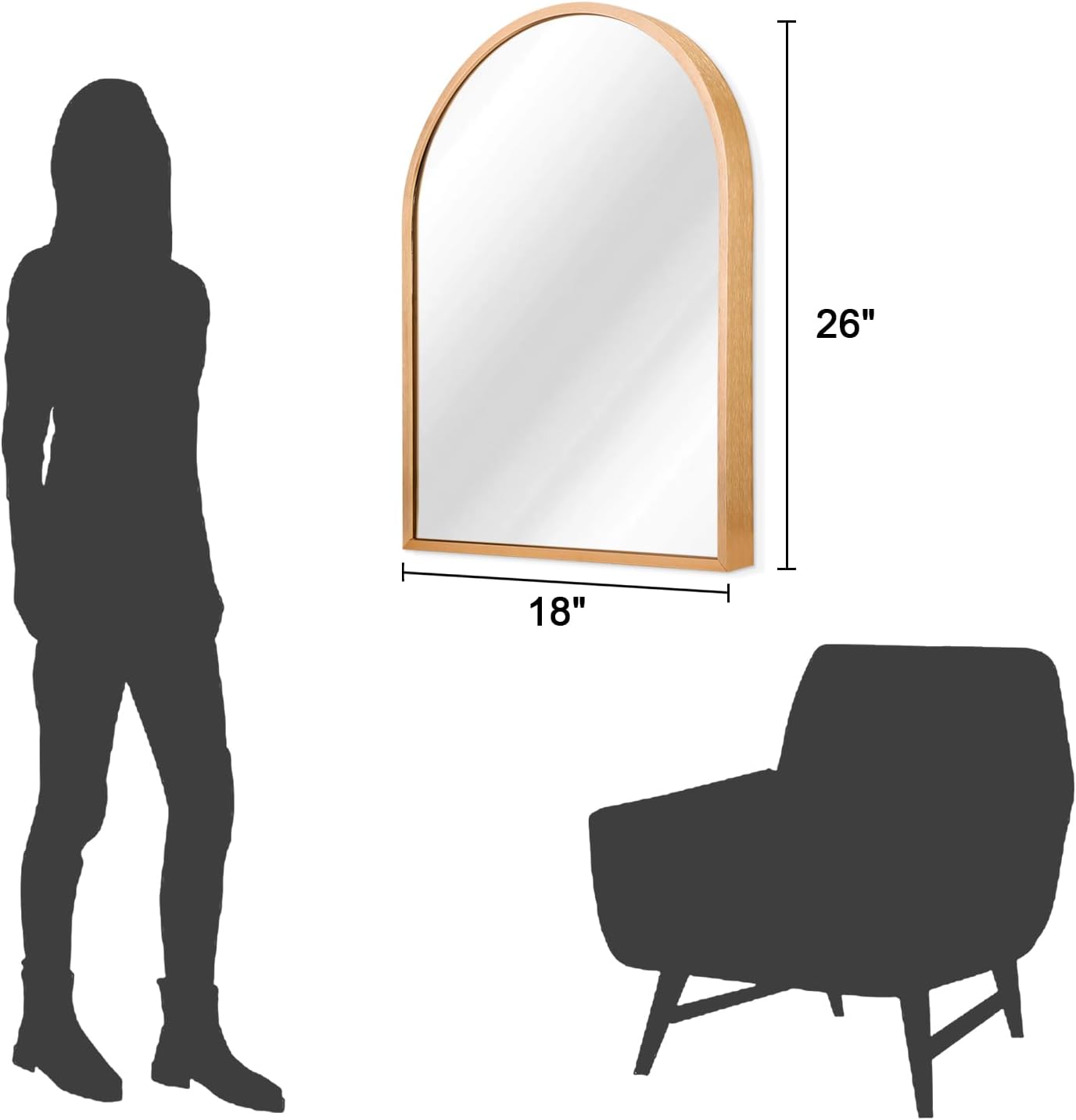 Black Arched Wall Mirror Aluminum Alloy Frame Bathroom Mirror Brushed Metal Vanity Wall Mounted Mirror for LivingRoom Bedroom Entryway Room Home Decor 16"x12"