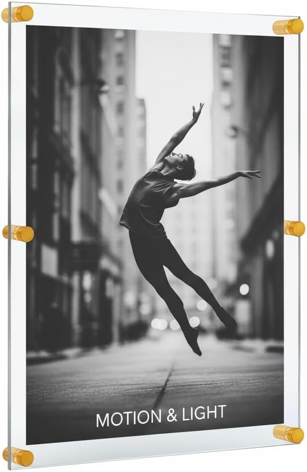 Azar Displays,105536, Floating Acrylic Wall Frame with Silver Hardware Stand Off Caps, Clear Hanging Photo Frame Display Mount with Frameless Border, Glass-Like Frame for Large Prints, 24" x 36"