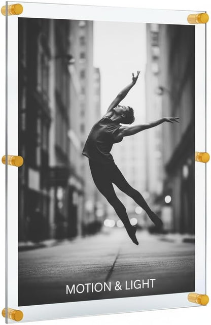 Azar Displays,105536, Floating Acrylic Wall Frame with Silver Hardware Stand Off Caps, Clear Hanging Photo Frame Display Mount with Frameless Border, Glass-Like Frame for Large Prints, 24" x 36"