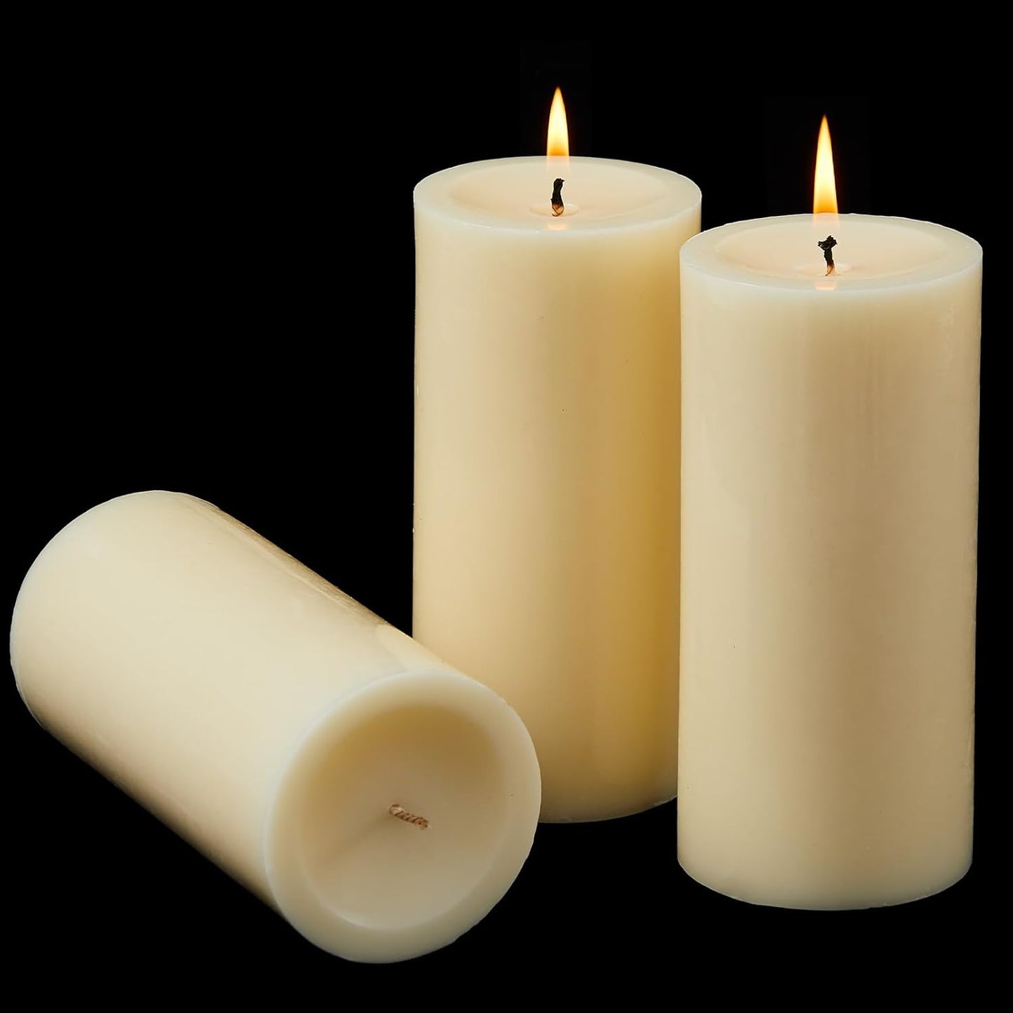 Ashlux 3x4 Inch White Pillar Candles, Set of 3 Wax, 56 Hours Long Burning, Unscented and Dripless Pillar Candles Bulk for Christmas Lights, Wedding, Parties, Spas, Home Decorative
