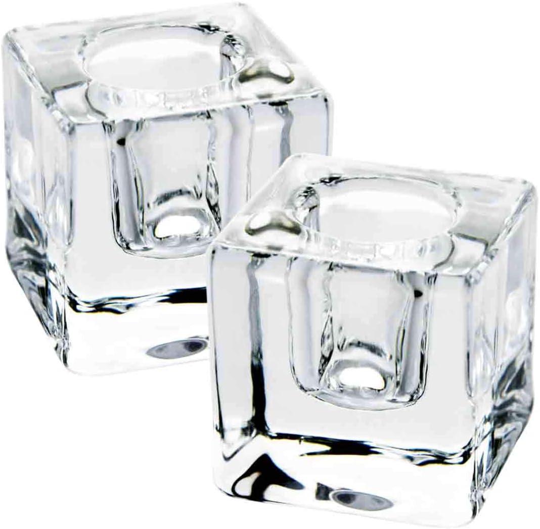 Square Glass Candle Holder Set of 2, Clear Taper Candlestick Holders, Ideal Gift for Dining Table, Wedding, Christmas and Party.…