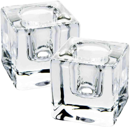 Square Glass Candle Holder Set of 2, Clear Taper Candlestick Holders, Ideal Gift for Dining Table, Wedding, Christmas and Party.…