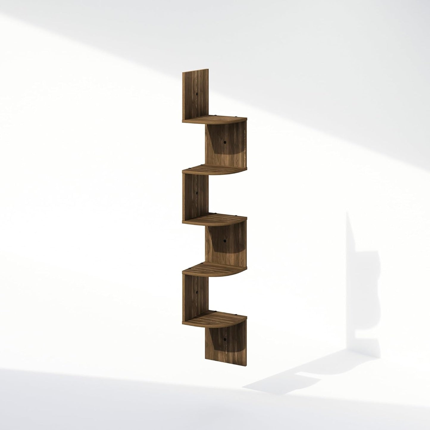 Furinno Rossi 5-Tier Wall Mount Floating Radial Corner Shelf, White