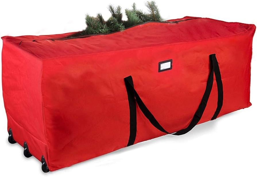 ProPik Rolling Christmas Tree Storage Bag, Fits Up to 9 Ft Tall Disassembled Trees, 28" H X 16.5" W X 60" L, Extra Large Heavy Duty Xmas Storage Container with Wheels & Handles, 600D Oxford (Green)