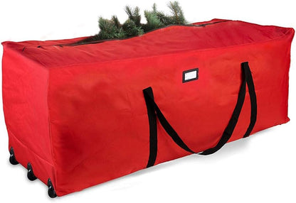 ProPik Rolling Christmas Tree Storage Bag, Fits Up to 9 Ft Tall Disassembled Trees, 28" H X 16.5" W X 60" L, Extra Large Heavy Duty Xmas Storage Container with Wheels & Handles, 600D Oxford (Green)