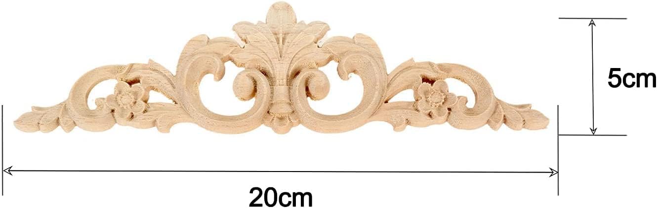 MUXSAM Carved Wood Appliques Onlays, Long Wooden Decals Trim Molding Rosette Inlays for Door Wall Mantel Cabinet Door Dresser Closet Mirror Decoration Furniture Transfer(1-Pack, 20x5cm/7.9" x2)