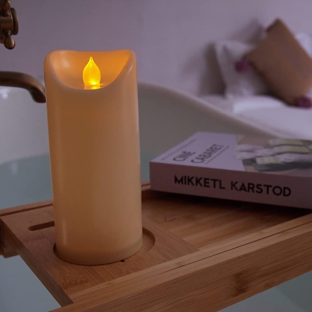 Homemory 6"x3" Outdoor Waterproof Flameless Candles, LED Candles, Battery Operated Candles with Remote and Timers, Electric Fake Plastic Pillar Candles, Ivory White, Set of 2