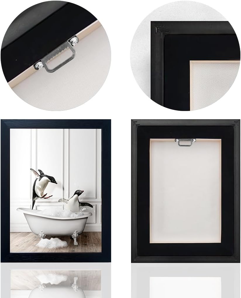 Bathroom Picture Wall Decor, Framed Black and White Bathroom Wall Art, Toilet Paper in Little Funny Raccoon's Hand Animal Canvas Print Painting