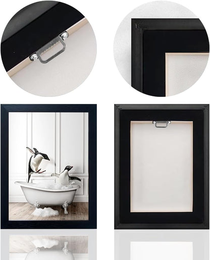 Bathroom Picture Wall Decor, Framed Black and White Bathroom Wall Art, Toilet Paper in Little Funny Raccoon's Hand Animal Canvas Print Painting