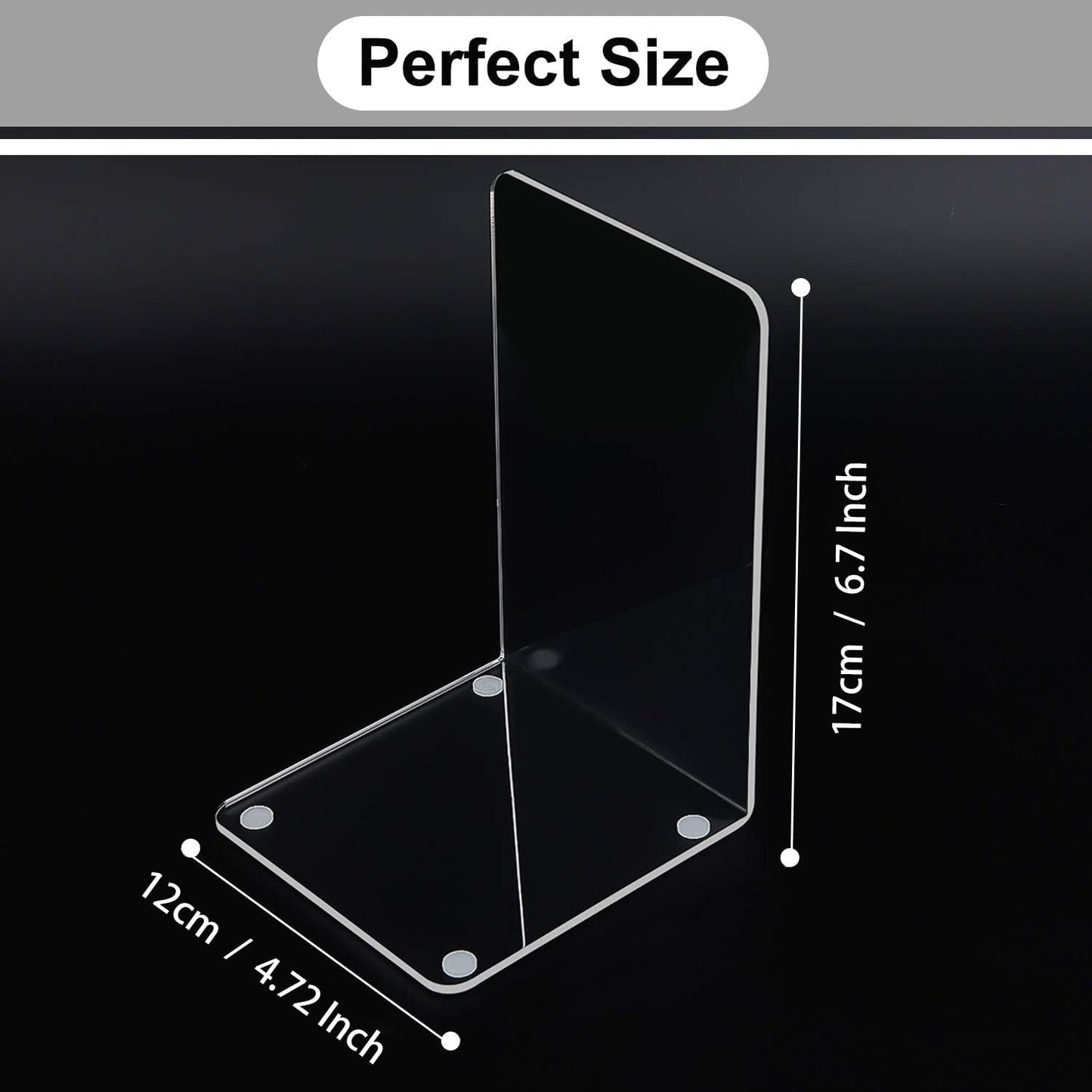 MerryNine Clear Book Ends 2pcs, Acrylic Bookends for Shelves, Non-Slip Bookend Decorative for Heavy Duty Book, Books Holder Stopper for Kids, Bookshelf Dividers Books Organizer for Office Home School