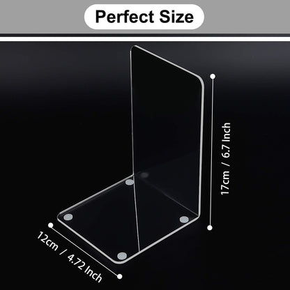 MerryNine Clear Book Ends 2pcs, Acrylic Bookends for Shelves, Non-Slip Bookend Decorative for Heavy Duty Book, Books Holder Stopper for Kids, Bookshelf Dividers Books Organizer for Office Home School