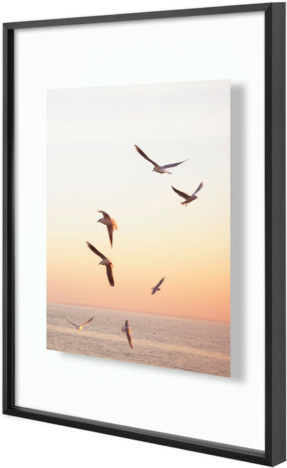 Frametory, Floating Picture Frame 12x16 - Black Aluminum Metal Photo Frame - Real Glass of Front - for Wall Mount Display