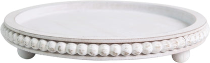HPC Decor 12in Round Wood Tray - White, Distressed, Farmhouse Rustic - Decorative Tray for Living Room, Coffee Table, Kitchen Table or Farmhouse Serving Tray