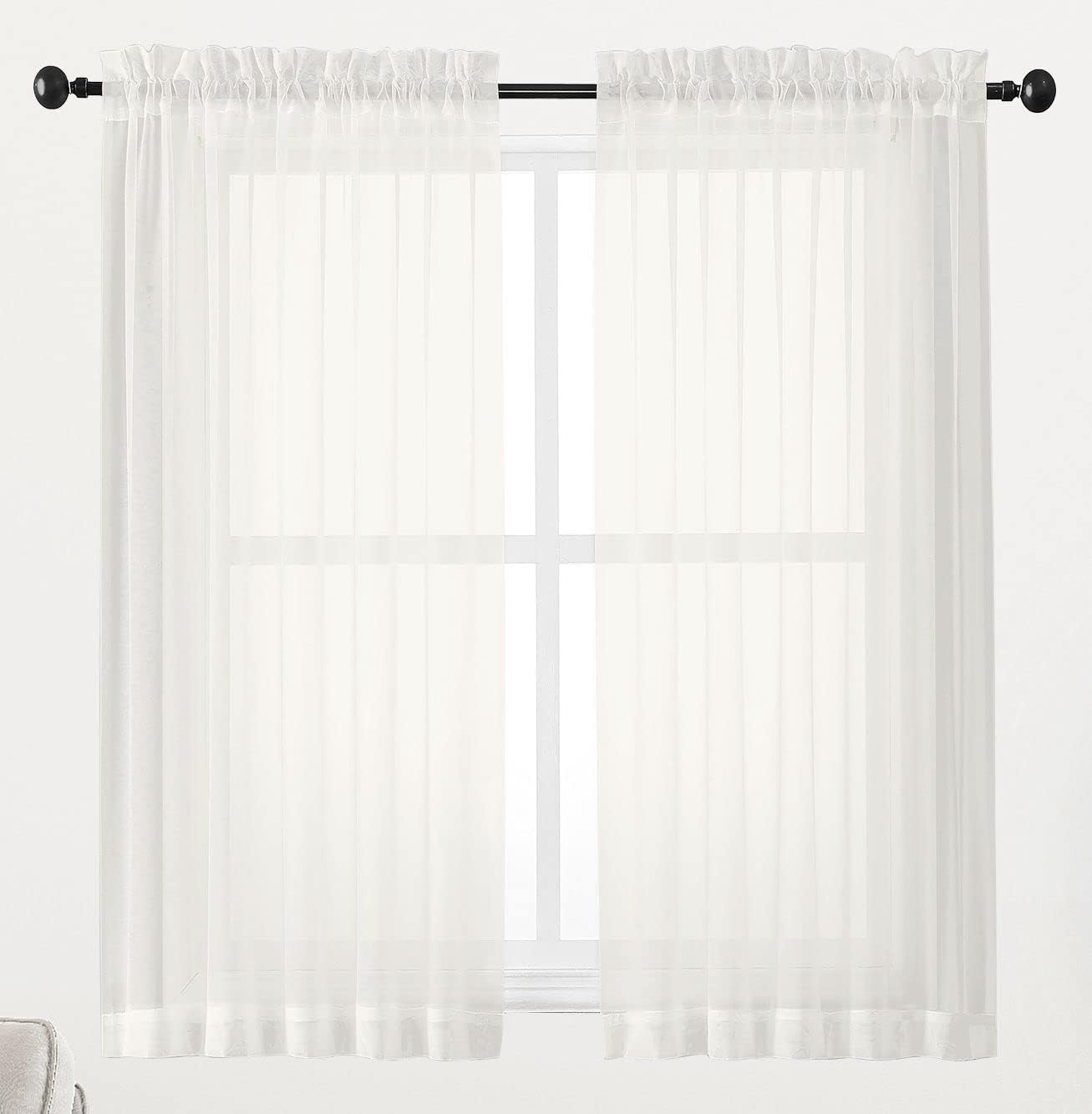 Chyhomenyc Sheer White Valances for Windows 2 Pack, Small Window Curtains for Living Room Bathroom Cafe Laundry Basement, Modern Top Dual Rod Pocket Voile Curtain, 42W x 14L inches, White - Colors C