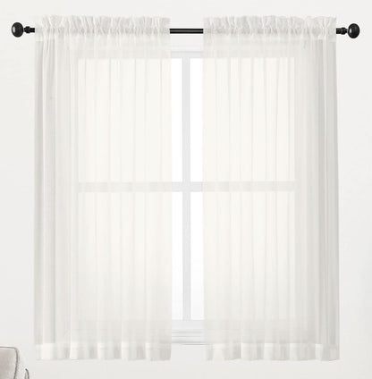 Chyhomenyc Sheer White Valances for Windows 2 Pack, Small Window Curtains for Living Room Bathroom Cafe Laundry Basement, Modern Top Dual Rod Pocket Voile Curtain, 42W x 14L inches, White - Colors C