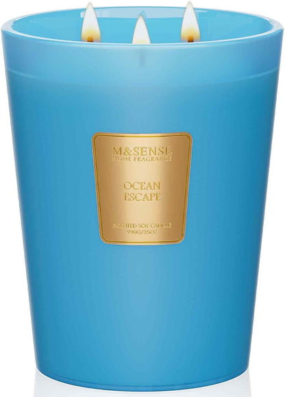 M&SENSE Jasmine Candles Highly Scented 3 Wick 35oz 150 Hours Burn Extra Large Jar Candles for Women, Natural Soy Wax Aromatherapy Candle for Stress Relief, Meditation, Yoga, Spa - Colors A