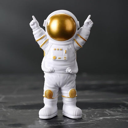 Blue White Astronaut Statues Set of 4, Spaceman Sculpture Figurines Outer Space Theme Decor for Nursery Room Cake Topper