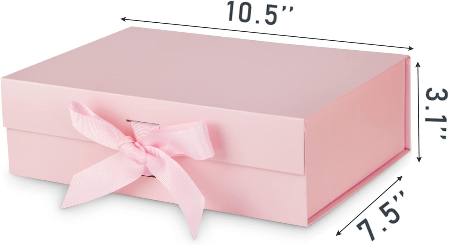 DaiJoob Gift Box with Lid for Presents 10.5x7.5x3.1 Inches with Ribbon and Magnetic Closure(1-Pack) (Black)