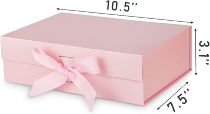 DaiJoob Gift Box with Lid for Presents 10.5x7.5x3.1 Inches with Ribbon and Magnetic Closure(1-Pack) (Black)