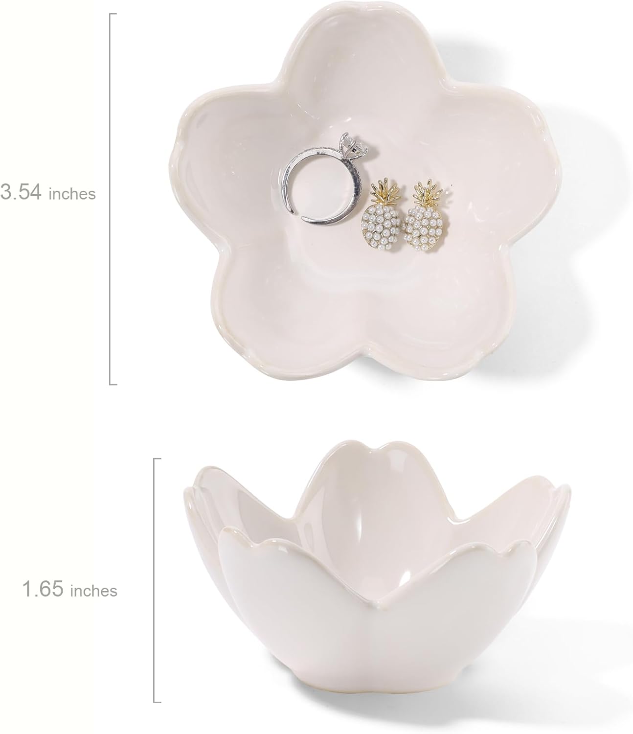 Pink Flower Ring Dish Holder,Jewelry Dish Tray,Small Trinket Tray,Jewelry Plate Bowl,Key Bowl,Decorative Plate,Mothers Day Birthday Gifts for Women Friends,Ceramic Kiln effect White