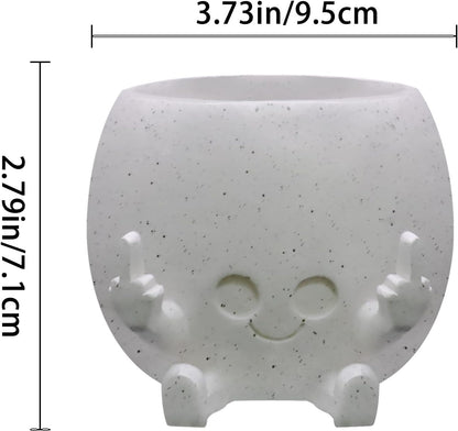 Smiling Plant Pot with Middle Fingers Up, Face Planter Pot Resin Flower Planters for Indoor Outdoor Plants Succulent Pots for String of Pearls Plant Live Gift Ideas for Mother (White)