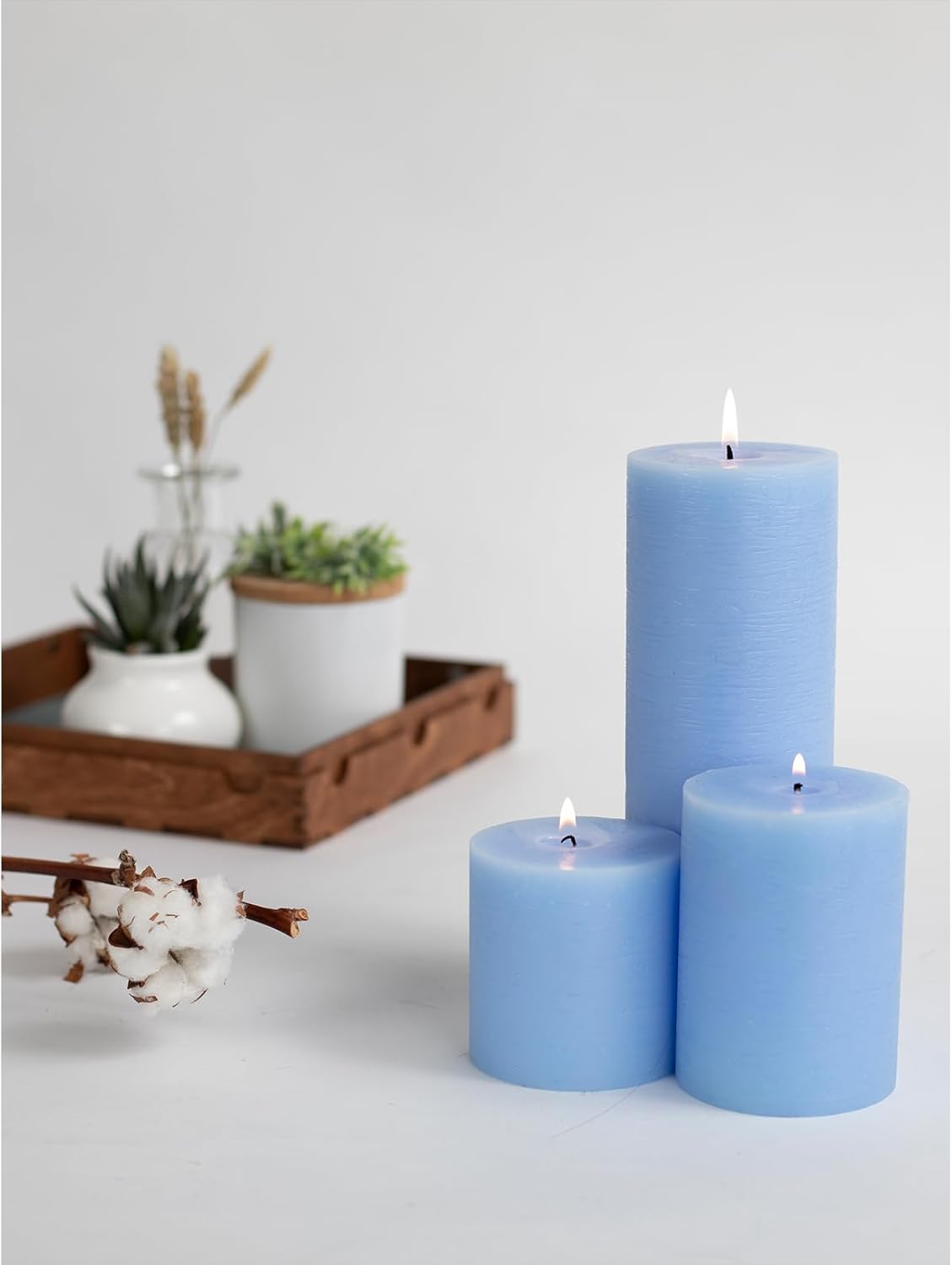 CANDWAX 3x4 inch Pillar Candles Set of 3 – Unscented Dripless Rustic Dark Blue Candles for Room Decor, Weddings, Centerpieces