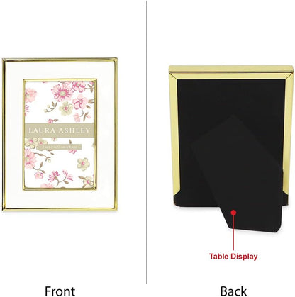 Laura Ashley 5x7 Navy Enamel Picture Frame, Gold Metal Edge with Easel, for Countertop, Counterspace, Tabletop Display, Bookshelf, Desk, Wall Décor, Photo Gallery (5x7, Navy W/Gold)