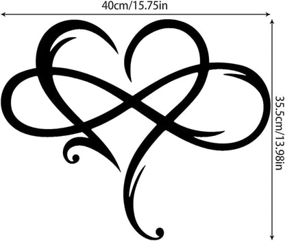 AOOLVY Infinity Heart Wall Decor, Unique Infinity Heart Metal Art Wall Decor Love Sign Steel Wall Plaques Bedroom Ornaments for Home Wedding Decor, Room Living Room Decoration (Black, 23.6x20.6inch)