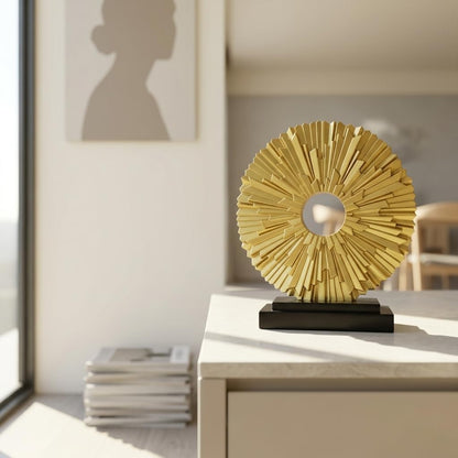 DOVDOV Gold Home Decor Sculpture, Unique Round line Statue, Modern Home Decor, Decorative Panel Statue Gold Decoration for Living Room TV Stand, Office, Bedroom, Dining Table Centerpiece.
