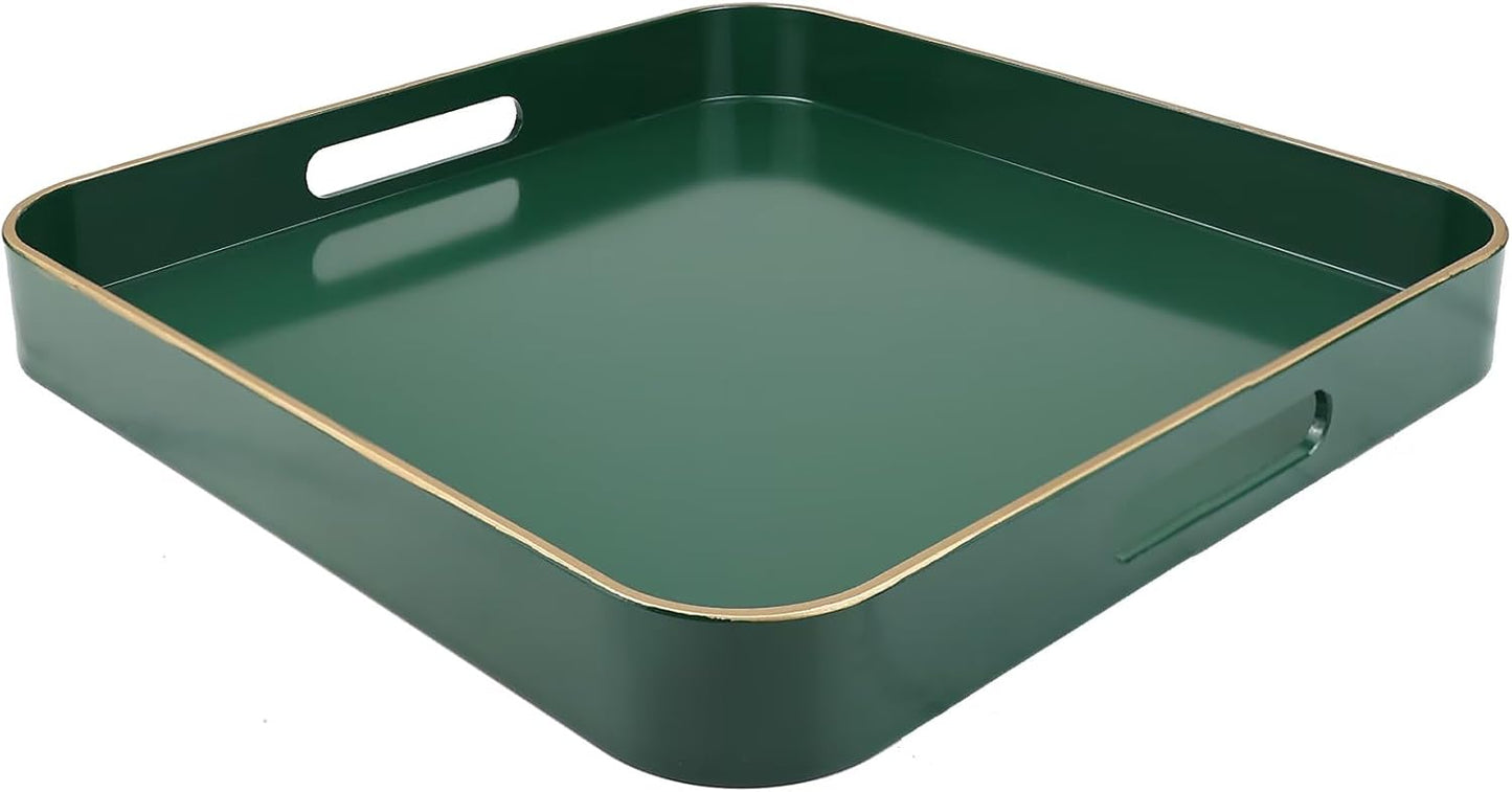 Green Decorative Tray with Handles, Versatile Serving Tray for Coffee Table, Ottoman, Ideal for Serving, Displaying, Organizing, 15.7"*10.2"*1.57"