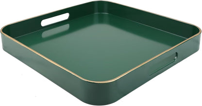 Green Decorative Tray with Handles, Versatile Serving Tray for Coffee Table, Ottoman, Ideal for Serving, Displaying, Organizing, 15.7"*10.2"*1.57"