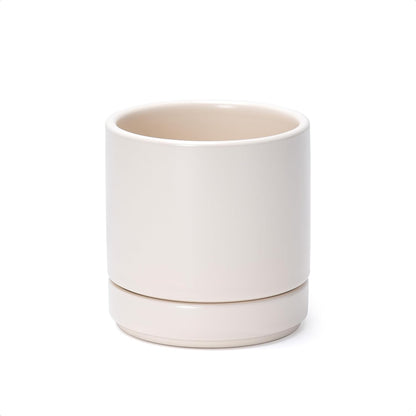D'vine Dev 6.5 Inch Ceramic Planter Pot with Drainage Hole and Saucer, Indoor Cylinder Round Planter Pot, Olive, 94-O-C-J
