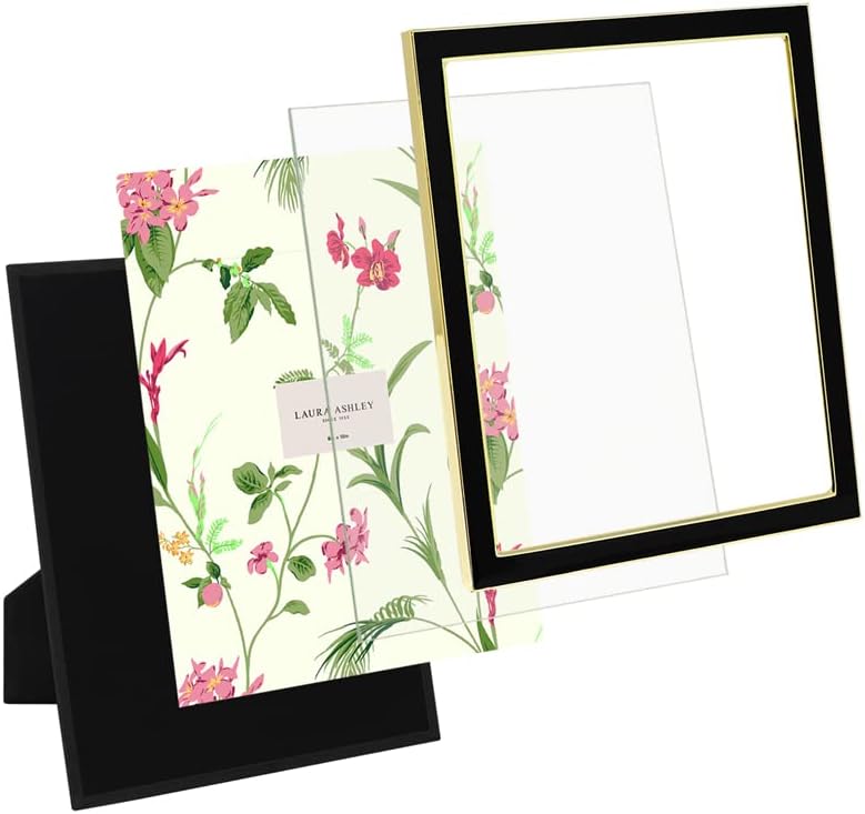 Laura Ashley 5x7 Navy Enamel Picture Frame, Gold Metal Edge with Easel, for Countertop, Counterspace, Tabletop Display, Bookshelf, Desk, Wall Décor, Photo Gallery (5x7, Navy W/Gold)
