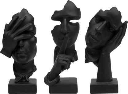 3 Pcs Thinker Statue,Modern Home Resin Sculptures,Collectible Figurines for Home Office Bookshelf Desktop Decor(Black)