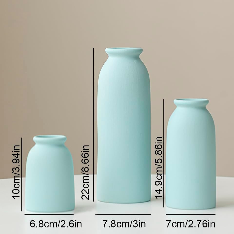 Ceramic Vase Set-3, Small Flower Vases for Decor, Modern Boho Farmhouse Style, Decorative Vases for Pampas Grass & Dried Flowers, Distressed Finish (Beige)