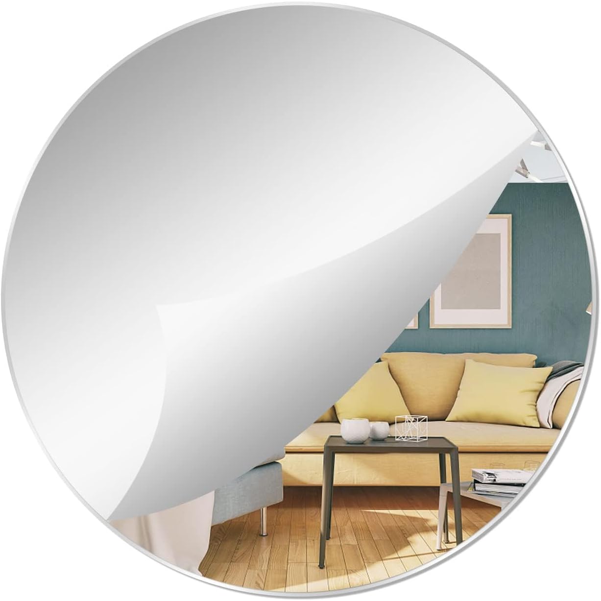 7.87" Round Wall Mirror Tile Self Adhesive Acrylic Mirror Sheet Sticker for Bathroom, Bedroom, Door, Home Decor