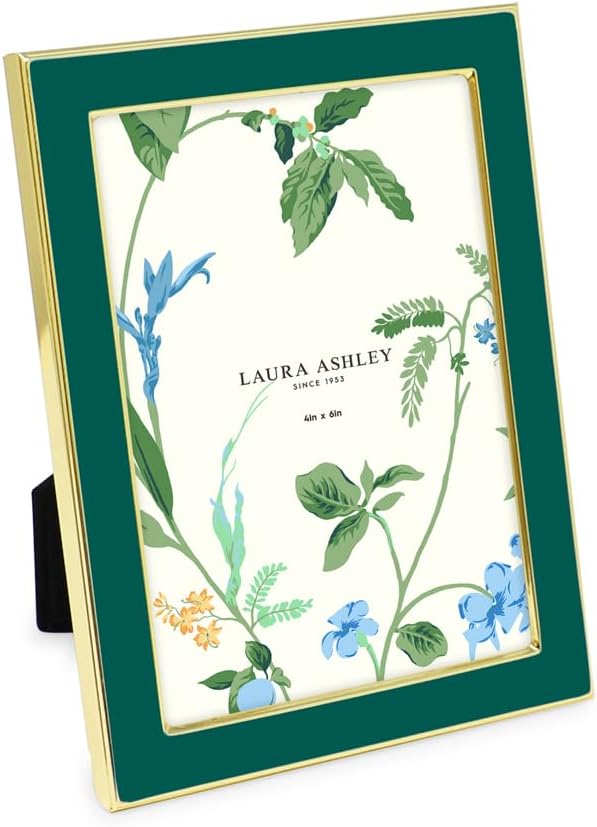Laura Ashley 5x7 Navy Enamel Picture Frame, Gold Metal Edge with Easel, for Countertop, Counterspace, Tabletop Display, Bookshelf, Desk, Wall Décor, Photo Gallery (5x7, Navy W/Gold)