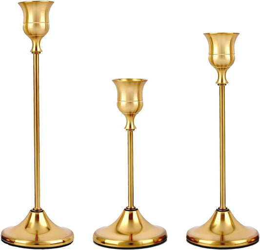 Set of 6 Gold Metal Taper Candlestick Holders Vintage Brass Home Decor for Dining Table Fireplace Mantel Wedding Christmas Thanksgiving Party Housewarming Gift with Exquisite Packaging