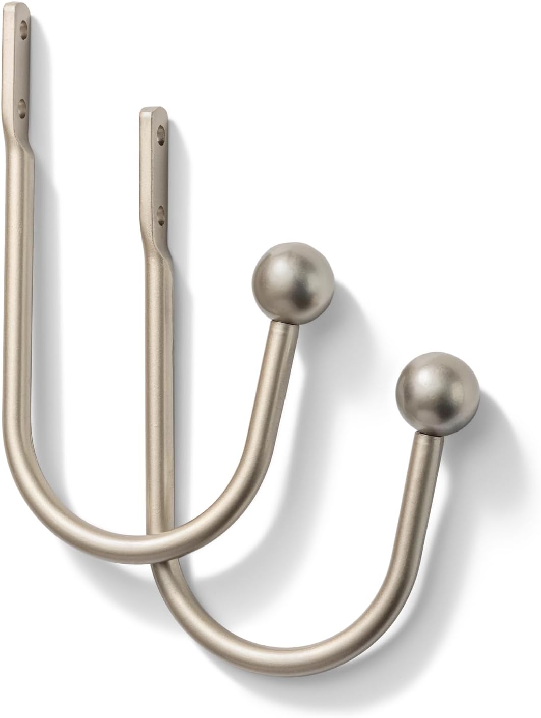 2 Pack Curtain Holdbacks - Silver, Decorative Drapery Wall Hooks with Hardware, Curtain Pull Back Hooks, Metal Curtain Tiebacks Wall Mounted, Window Side Holders for Drapes, Curtain Accessories