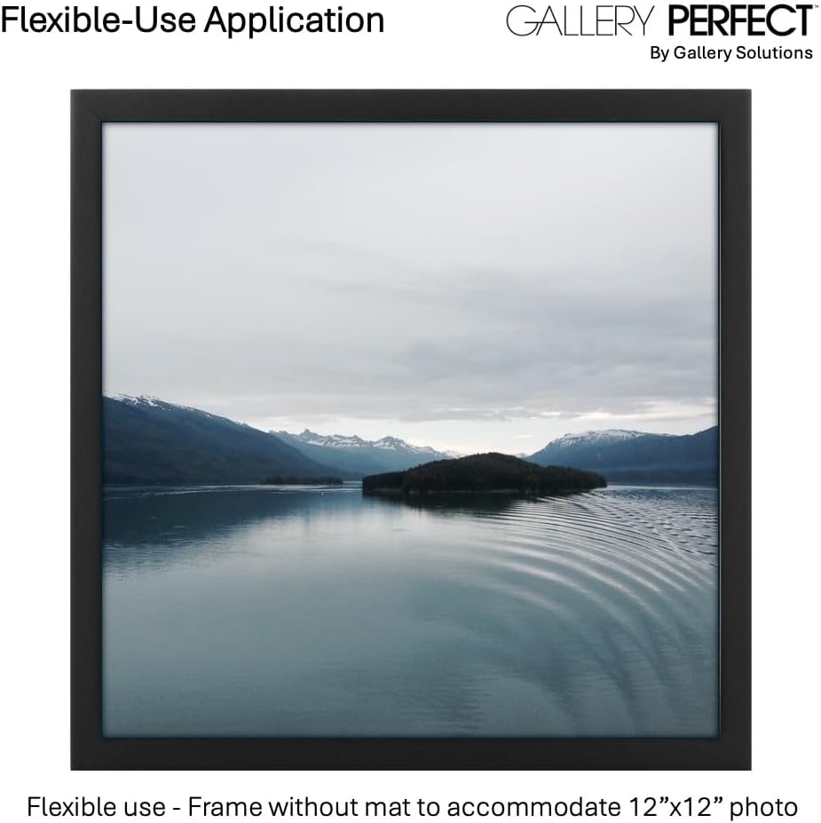Gallery Perfect 12x12 Picture Frames, 9 Piece Set with Real Glass Cover for 8x8 Photos With Mat, Picture Frames Collage Wall Decor for Gallery Wall, Home Decor, Black