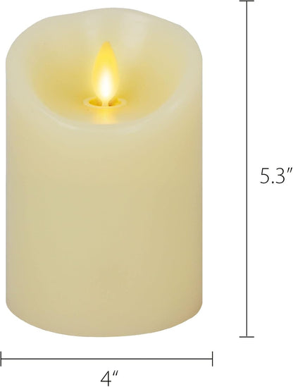 Luminara Scalloped Edge Flameless LED Candle - Ivory 3.5" x 8.75" - Real Wax Pillar Battery Operated Moving Flame w/Timer Unscented 1000Hr Runtime