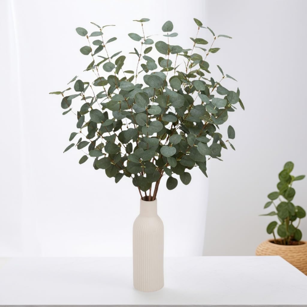 6 Pcs 27" Eucalyptus Stems Greenery Stems Eucalyptus Leaf Spray in Green Silk Plastic Plants Floral Artificial Plants for Home Party Wedding Decoration